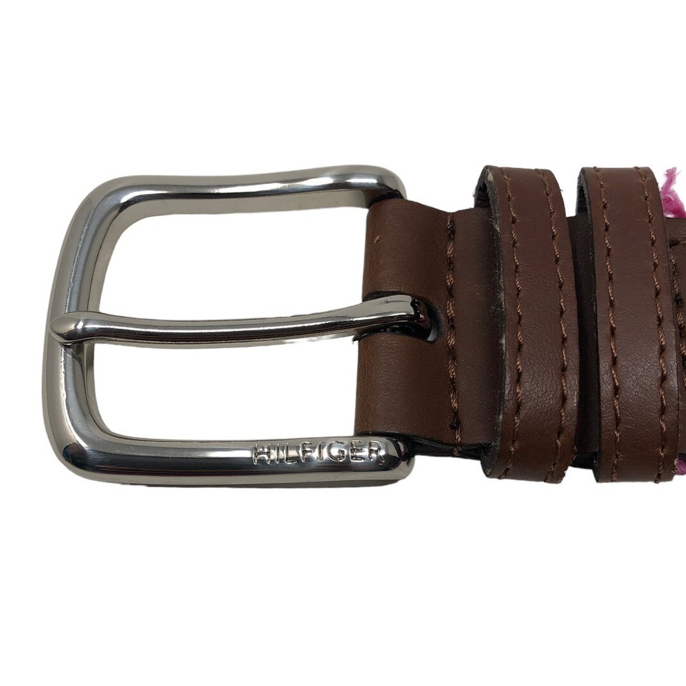 Tommy Hilfiger Mens Pink Woven Braided Bonded Leather Stretch Belt Size 32-34 - Picture 4 of 7